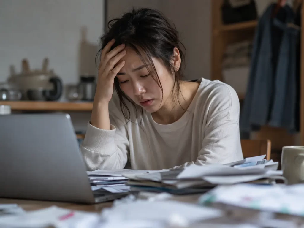 予定変更のストレスでぐったりしている女性