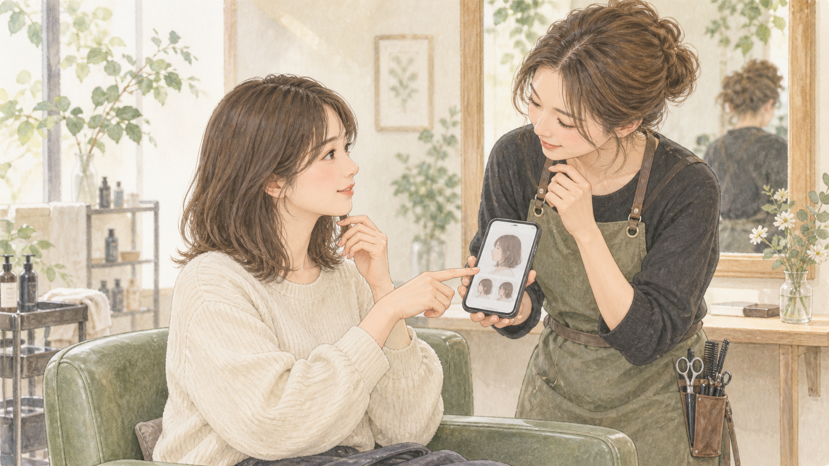 写真を見せながら美容師へ希望を伝える人